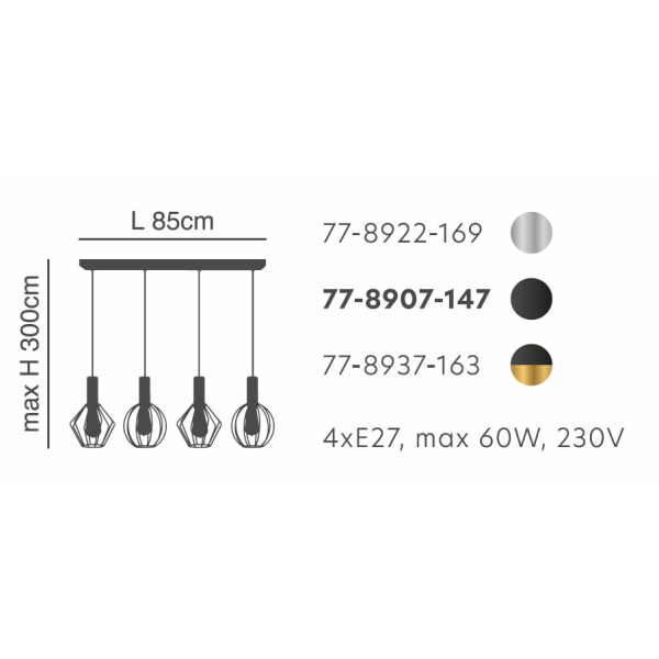 Φωτιστικό Οροφής Πολύφωτο Homelighting Adept Flex 77-8922 Nickel