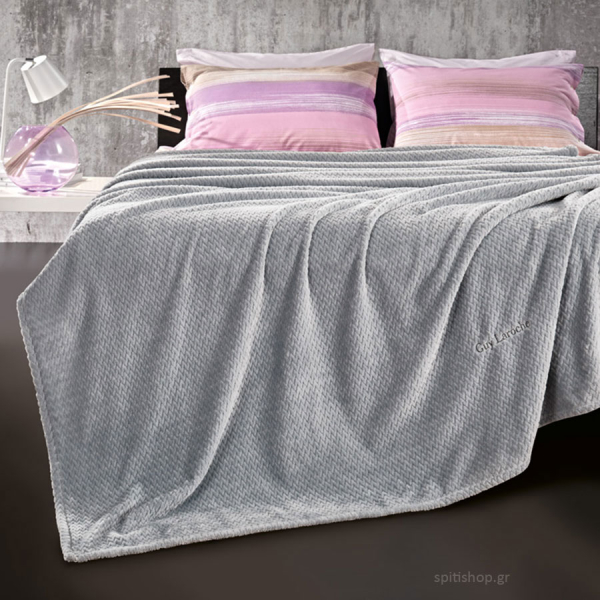 Κουβέρτα Fleece Μονή (160x220) + Διακοσμητική Μαξιλαροθήκη (Σετ) Guy Laroche Rombus Silver