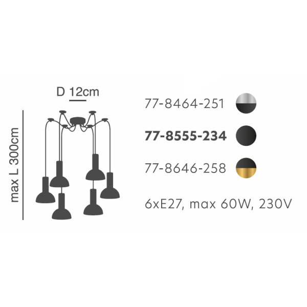 Φωτιστικό Οροφής Πολύφωτο Homelighting 77-8464 Nickel/Black