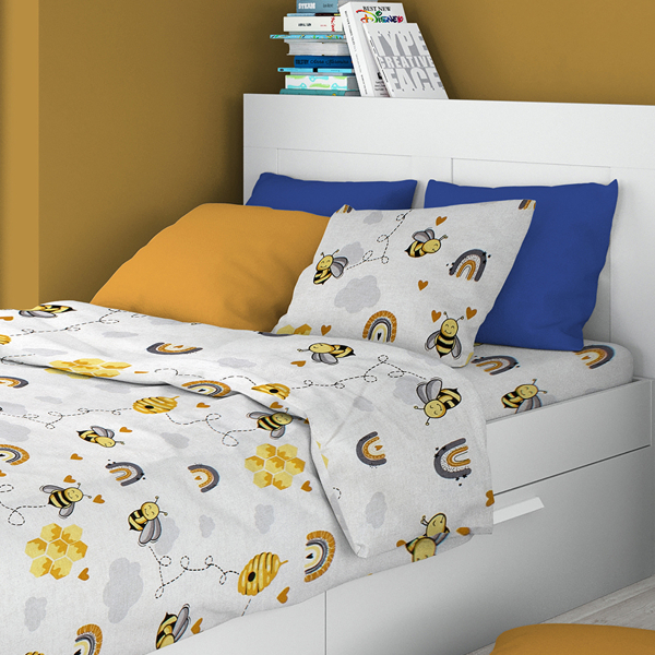 Παπλωματοθήκη Μονή (160x240) Dimcol 545 Honey Bee White-Yellow